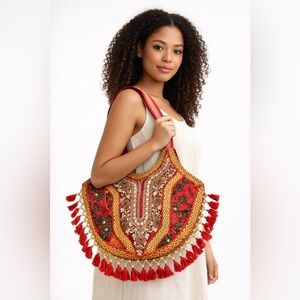 Handcrafted Embroidery Beaded Banjara Boho Shoulder Bag Black